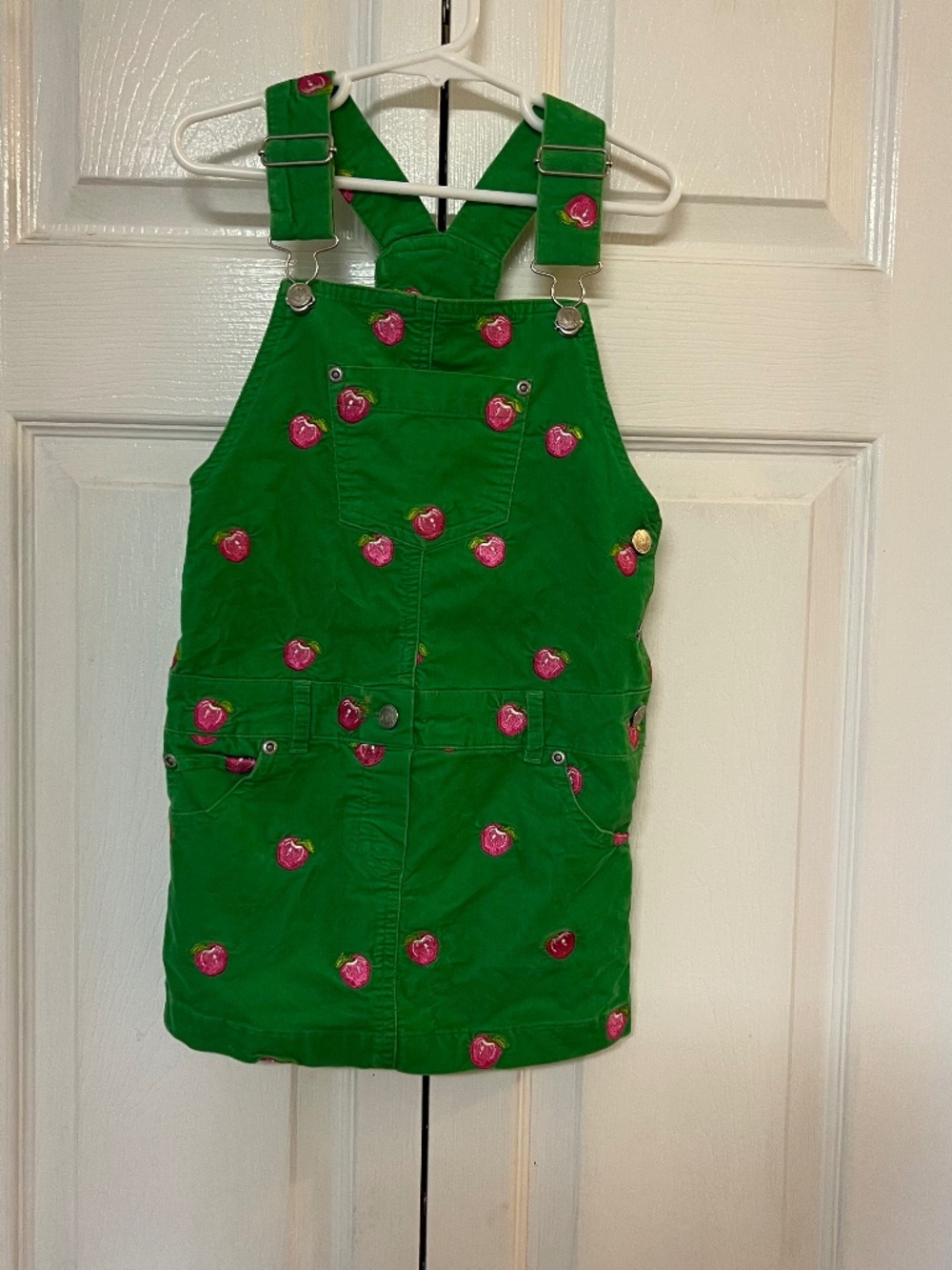 Lilly Pulitzer Girls Vintage Green Pink Apple Overall Dress